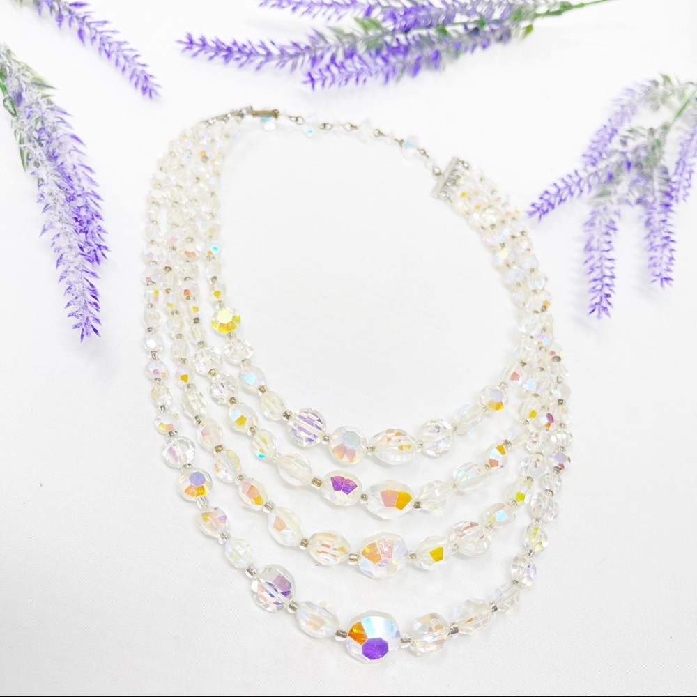 Vintage Aurora Borealis Beaded Multi-Strand Statement Necklace